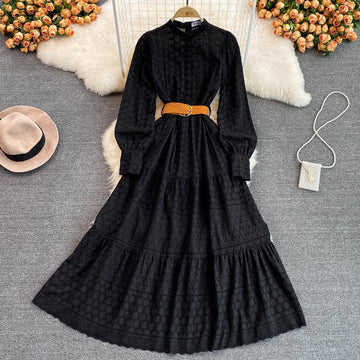 Znbbw 2023 Spring Embroidery Long Dress Women White Black Green Hollow Out Single Breasted Long Sleeve Ladies Party Dress